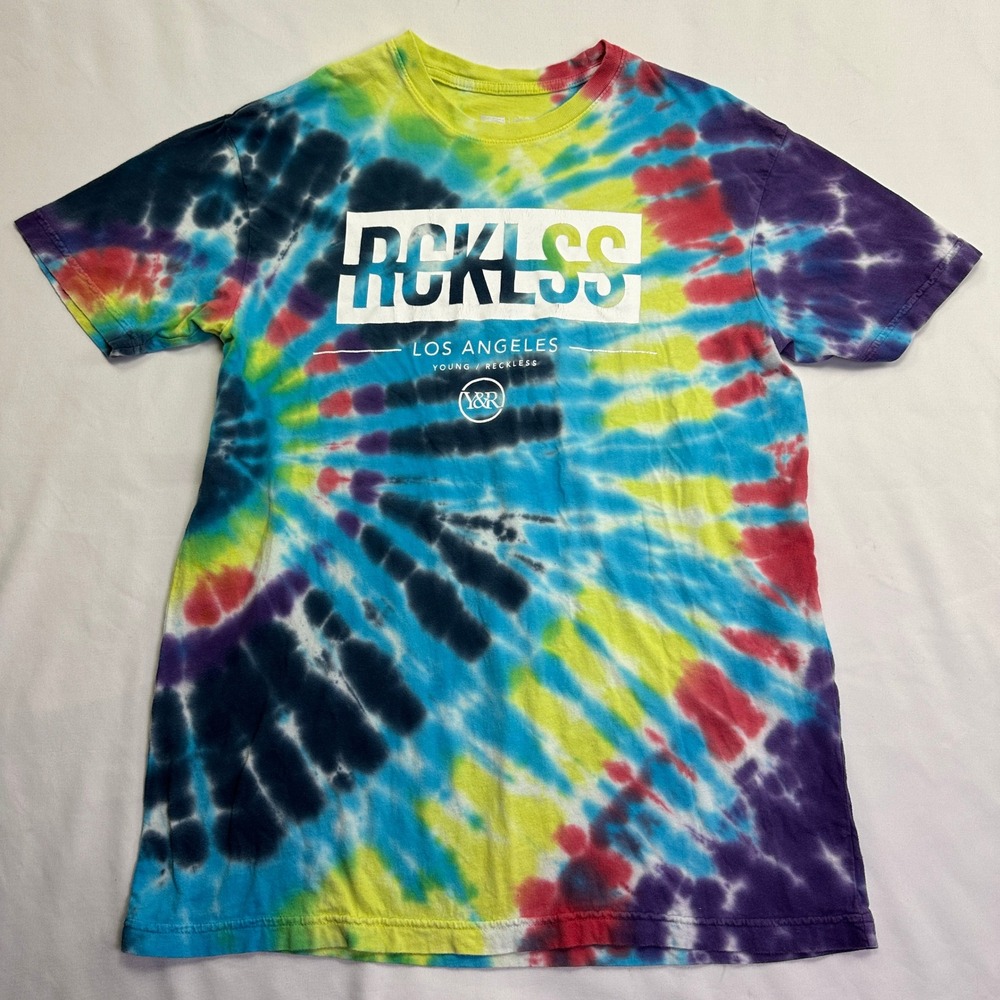Young & Reckless T-Shirt Multicolor‎ Tie Dye RCKLSS Graphic Tee Streetwear Retro